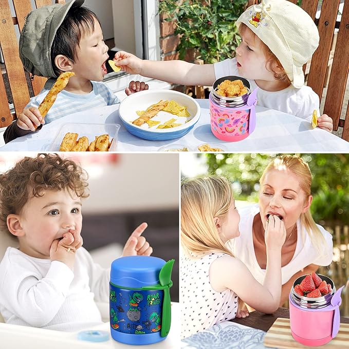 10oz Soup Thermo for Hot Food Kids Insulated Food Jar,Thermo Hot Food Lunch Container, Width Mouth Stainless Steel Lunch Box for Kids with Spoon (Pink-rainbow)