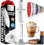 Zulay Kitchen Patented Tornado Triple Whisk Milk Frother with 4 Duracell Batteries – Handheld Foam Maker for Coffee, Lattes, Matcha & Hot Chocolate – Rich, Creamy Froth in Seconds - Blizzard White