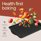 BAKKEN Kitchen Baking Pans - 15.15 x 10.03" Medium Nonstick Sheet, Durable Carbon Steel Cookie Sheet with Gray Silicone Handles, PFOA, PFOS, PTFE Free, Oven Safe Tray (Up To 450°F), Set of 1