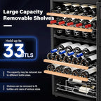 ROVSUN 33 Bottle Wine Fridge, Dual Zone Wine and Beverage Refrigerator with Independent Temp & LED Control Panel, Freestanding Wine Cooler Chiller for Red White Wine, Champagne, Beer