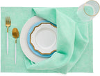 Solino Home Linen Cloth Napkins Set of 4-100% Pure Linen Chambray Aqua Dinner Napkins 20 x 20 Inch for Winter - Athena, Handcrafted and Machine Washable