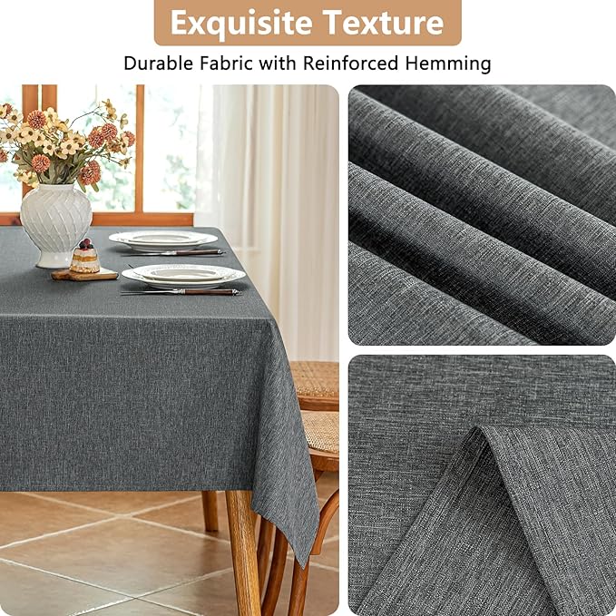 Faux Linen Fabric Rectangle Grey Table Cloth, 55 x 70 Inch Textured Stain Resistant & Washable Gray Rectangular Tablecloth, Reusable for Dinning Kitchen Party,