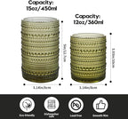 HomeVogue Hobnail Drinking Glasses Set of 6,15 oz Vintage Glassware Set Cocktail Glass Set, Embossed Green Water Tumbler,for Beer, Whiskey,Juice and Various Mixed Drinks (15oz Green)