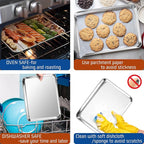 P&P CHEF 12.5 Inch Baking Cookie Sheet, Oven Pan Tray Stainless Steel Sheet Pan for Kitchen, Oven Bakeware for Multi Uses, Shiny Look & Dishwasher Safe, Healthy & Heavy Duty, 4Pcs