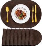 ADRIMER Placemats, Heat Resistant Oval Placemats Set of 8 Washable 12 x 17 Inch, Waterproof Table Mats, Wipeable Pu Place Mats for Kitchen, Dining Room, Coffee