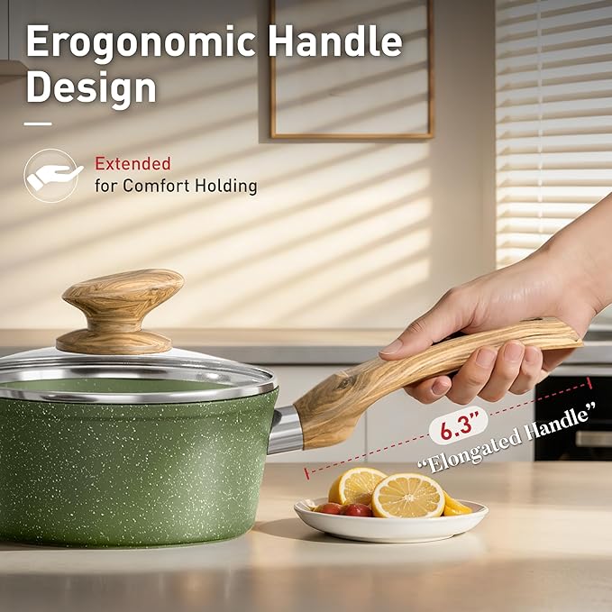 17 Piece Pots and Pans Set Non Stick, Nonstick Induction Granite Kitchen Cookware Sets, Induction Cookware Frying Pans, Nonstick Granite Cooking Set, Pan Sets for Cooking, Green