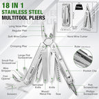 SHALL Multi Tool, 18-in-1 Multitool Pliers, Stainless Steel Multi-tool Pocket Knife w/Screwdriver Bit & Universal Socket, Self-locking Multipurpose Tool w/Sheath for Camping Fishing Survival Hunting