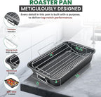 Roasting Pan With Rack 11" x 15" - Non Stick Large Roaster Pan and V-rack with foldable handles - Roasting Pans for Ovens to Elevate Food for Even Heating - Dishwasher Safe Turkey Roast Pot