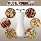 SHIKORI Manual Wooden Salt and Pepper Mills Shakers, 6.5 inch Salt and Pepper Grinders Set,Ceramic Rotor with Strong Adjustable Coarseness-White-2Pcs