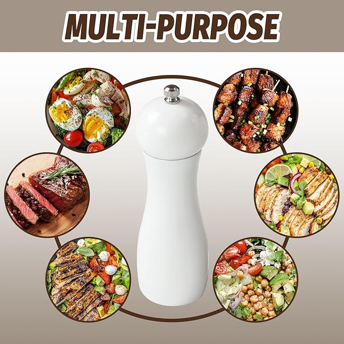SHIKORI Manual Wooden Salt and Pepper Mills Shakers, 6.5 inch Salt and Pepper Grinders Set,Ceramic Rotor with Strong Adjustable Coarseness-Set-2 Pcs