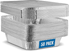 PLASTICPRO 50 Pack Aluminum Pans 9'' x 13" Disposable Pans with Covers Heavy Duty 10 lb Foil Pans for Baking and Cooking
