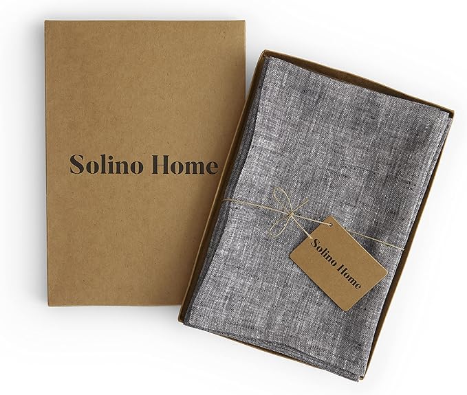 Solino Home Linen Cloth Napkins Set of 4-100% Pure Linen Chambray Black Dinner Napkins 20 x 20 Inch for Winter, Holiday, New Year - Athena, Handcrafted and Machine Washable