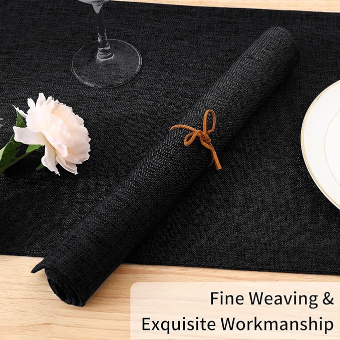 Homaxy Cloths Placemats for Dining Table Set of 6, Heat Resistant Washable Cotton Linen Blend Table Mats, Easy to Clean Place Mats for Indoor Outdoor Party Kitchen Decoration, 13" x 19", Black