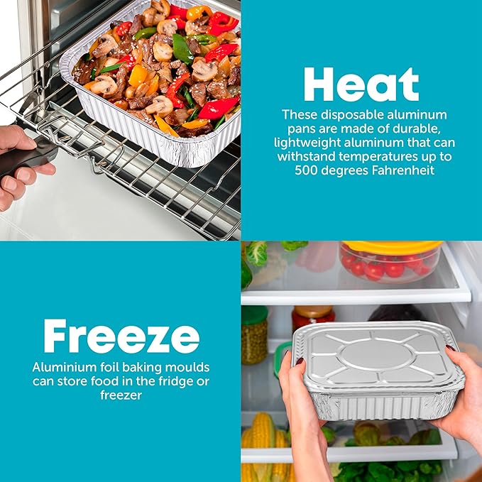 8x8 Disposable Aluminum Pans With Lids - 100 Pack Foil Pans For Cooking, Baking Cakes, Roasting & Homemade Breads - Disposable Food Containers With Foil Lids