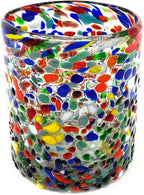 Hand Blown Mexican Drinking Glasses – Set of 6 Confetti Rock Tumbler Glasses (10 oz each)
