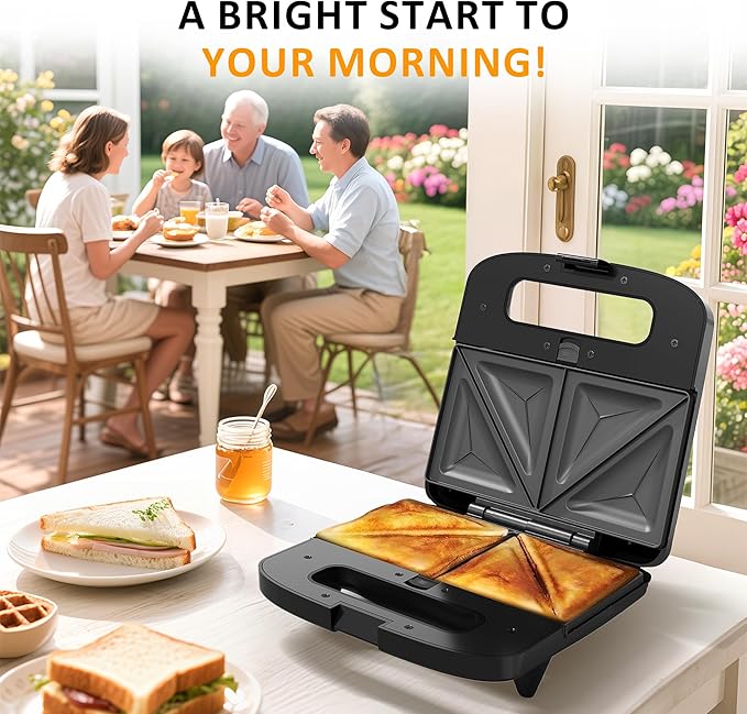 Sunvivi 3 in 1 Electric Sandwich Maker: Panini Press Grill and Waffle Iron Set, Grill and Sandwich Press with Removable Non-Stick Plates, Indicator Lights & Cool Touch Handle, 800W, Silver