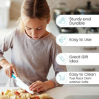 Zulay 3-Piece Kids Knife Set for Real Cooking & Baking - Toddler Knives for Cutting Fruits, Veggies, & Cake - Children’s Montessori Knife with Serrated Edges - Safe & Fun Lettuce Knife (Blue)