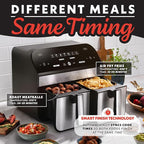 Gourmia Dual Basket Air Fryer - 10 Qt Large Capacity, FryForce360º, Digital Display with 7 Presets, Roast, Bake, Broil, Dehydrate, Match Cook, Sync Finish, Dishwasher Safe Accessories, Black