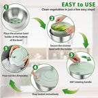 Salad Spinner Stainless Steel, 5.3 Qt Large Vegetables & Fruits Wash Bowl, Lettuce Washer Spinne with 5 Blade Slicer Egg Yolk Strainer, Lettuce Spinner with Stop Button Drain Spout for 2-3 Servings