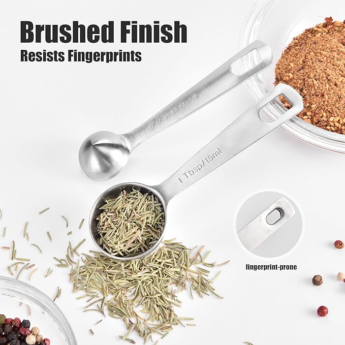 Doosu Measuring Spoons Set of 7-18/8 Stainless Steel Heavy Duty Teaspoons Tablespoons with Engraved Metric & US Measurements, Metal Measure Spoon for Dry and Liquid Ingredients, Dishwasher Safe