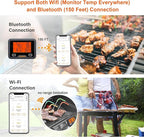 Bluetooth and WiFi Meat Thermometer IBBQ-4BW, Smart Wireless Grill Thermometer, 4 Color Probes | Mobile Notification, High/Low Timer, Rechargeable Digital Bluetooth Thermometer for Smoker Oven Kitchen