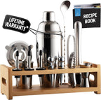 Zulay Kitchen 24 Piece Bartender Kit-Stainless Steel Bar Accessories with Display-Modern Mixology Shaker Set for At-Home Cocktails-Use for Mixer, Martini, Margarita and Liquer-Bar Tools (Silver)