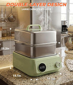 10.6 QT Double-Layer steamer for cooking, 304 Stainless Steel food steamer electric with Timer & Auto Shut-Off, Fast Heating Vegetable Steamer Electric for Veggies, Seafood, Rice,BPA-Free
