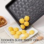 HONGBAKE Nonstick Baking Sheet Pan Set of 3, Cookie Sheets for Oven, Non-Toxic Half/Quarter/Jelly Roll Pans with Floral Swirl Texture, Heavy Duty 0.8mm Thick Oven Trays for Cooking, Dark Gray