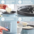 GreenLife Rice Cooker with Removable PFAS-Free Ceramic Nonstick Pot, 3-Cups Uncooked/6-Cups Cooked, Grains & Oatmeal Multicooker, Compact One-Switch Design, Auto Keep Warm, Easy Clean, Blue Haze