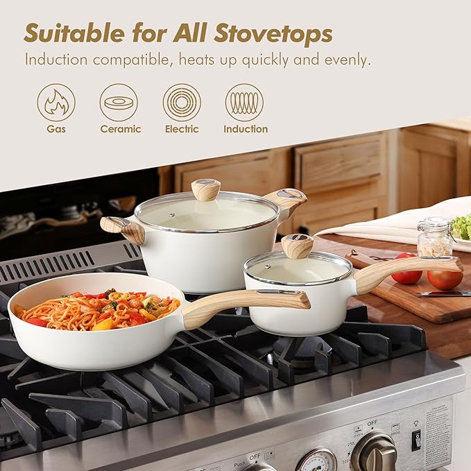 SENSARTE Ceramic Cookware Sets, Pots and Pans Set Non stick, Granite Induction Cookware, Non toxic Healthy Non Stick Kitchen Cooking Set, with Frying Pans Set, PFAS PTFE PFOA PFOS Free,14 Pcs