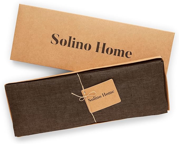 Solino Home Linen Placemats Set of 4-100% Pure Linen Chambray Brown Cloth Placemats 14 x 19 Inch - Athena