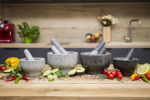 ChefSofi Mortar and Pestle Set - 6 Inch - 2 Cup Capacity - Unpolished Heavy Granite for Enhanced Performance and Organic Appearance - Included: Anti-Scratch Protector
