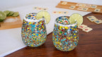 Confetti Dots Hand Blown Stemless Wine Glasses - 100% Recycled Mexican Glassware - Artisan Crafted Drinking Glasses for Cocktails, Tequila, or Water - Set of 6 (16 oz)