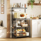 Huuger 4-Tier Bakers Rack with Reversible Power Outlet, 23.6 Inch Microwave Stand, Kitchen Coffee Bar, with Top Shelf, 6 S Hooks, Grey
