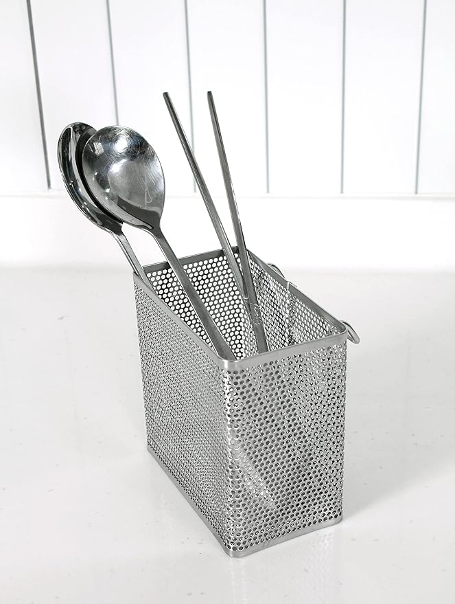 LENITH Kitchen Utensil Chopsticks Perforated Holder with Hooks - 304 Stainless Steel Storage for Organizer Dishwasher Safe (Small Rectangle)