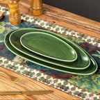 vicrays Large Oval Serving Platters, 16"/14"/10" Porcelain Serving Platters for Party, BBQ,Stackable Serving Trays Serving Plates for Appetizers, Sushi, Restaurant, Set of 3 (Green)