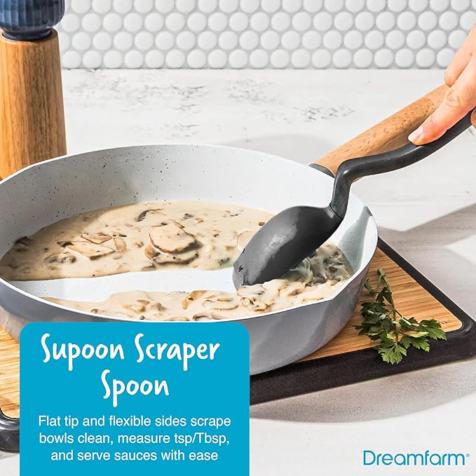 Dreamfarm Everyday Kitchen Essentials (Black) - Clongs Lite Click‑Lock Tongs, Supoon & Mini Supoon Scraper Spoons, Chopula & Mini Chopula Spatulas – Heat‑Resistant Nylon/Silicone for Cooking & Baking