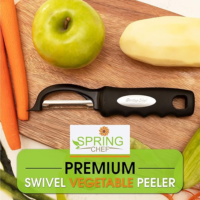 Spring Chef Professional Box Grater, Large & Premium Swivel Vegetable Peeler, Black - 2 Product Bundle