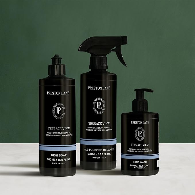 Preston Lane Luxury Kitchen Set – Hand Wash, Dish Soap & All-Purpose Cleaner | Plant-Powered Cleaning Essentials Bundle with Fine Italian Fragrance, Highrise Scent
