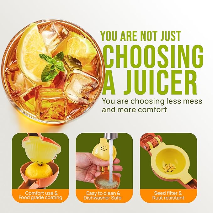 Zulay Kitchen Metal 2-in-1 Lemon Squeezer - Sturdy Max Extraction Hand Juicer Lemon Squeezer Gets Every Last Drop - Easy to Clean Manual Citrus Juicer - Easy-Use Lemon Juicer Squeezer - Orange/Yellow