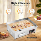 110V 3000W 22" Commercial Electric Countertop Griddle, Flat Top Grill Hot Plate BBQ Adjustable Thermostatic Control Electric Griddles Grill Stainless Steel Restaurant Grill for Kitchen
