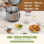 5-Cup Uncooked Rice Cooker, Electric One-Touch for Asian Japanese Sushi, Stainless Steel Inner Pot with Removable Lid & Steamer, Automatic Keep Warm, Silver