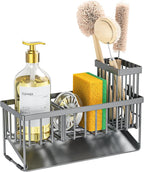 Cisily Sink Caddy Organzier with High Brush Holder, Sponge Holder for Sink, 304 Rustproof Stainless, Kitchen Countertop Soap Dispenser Organizer, Dark Gray Kitchen Decor and Accessories