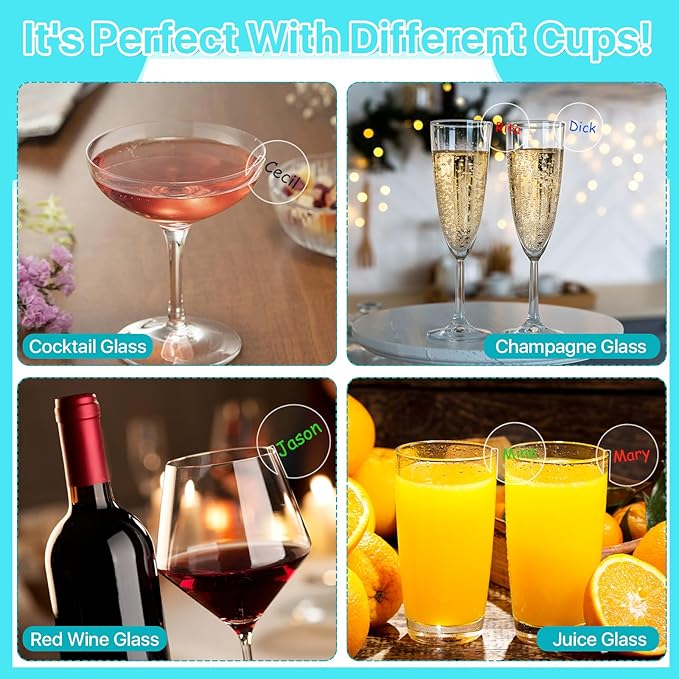 120 Pcs Acrylic Disc Drink Tags, Circle Cocktail Drinking Tags Blank, DIY Wine Drink Names with 4 Highlighters for Bar, Party, Wedding, Birthday (1.5'', Round)