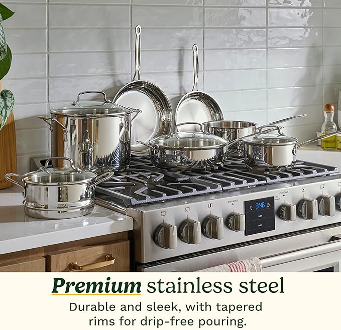 Cuisinart Chef’s Classic 11-Piece Stainless Steel Pots and Pans Set, Cookware Set Compatible with Induction, Electric, Gas Cooktops, Aluminum Core for Even Heat, Cool Grip Handles, Dishwasher Safe