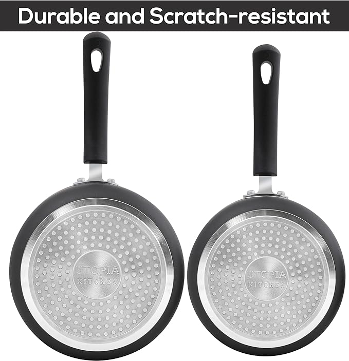Utopia Kitchen Nonstick Stock Pot Saucepan Set with Lids, 2 Quart and 3 Quarts Multipurpose Stock Pots Set for Home, Kitchen or Restaurant, Grey & Black