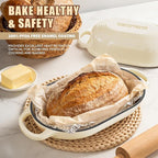 Enameled Cast Iron Dutch Oven for Bread Baking - incl. Sourdough Bread-Baking Supplies like Banneton Bread-Proofing Basket - 5QT Loaf Cast Iron Bread Oven Pan& Meatloaf Pan with Lid, Sour Sough Tools, Lame (Cream White）