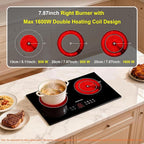 Dual Coils Design of Double Burner Electric Cooktop, 1800W Commercial Ceramic Infrared Cooking Hot Plate, Portable Countertop or 24in Built-in Radiant Stove Top Cooker with WATT n TEMP Heating Control