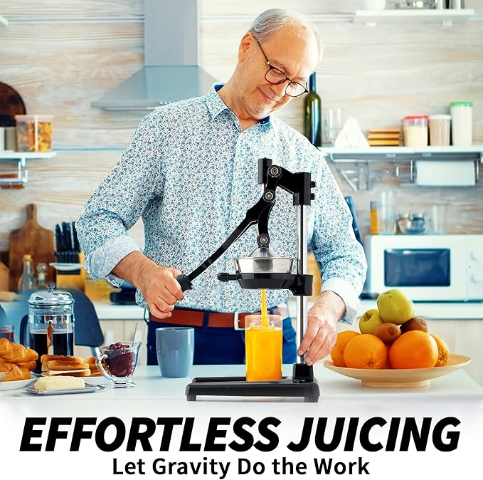 Zulay Kitchen Extra Tall Citrus Press Manual Juicer - Manual Orange Juice Squeezer, Fits Tumblers, Tall Glasses and Cups - Fruit Press & Juice Press, Juice Presser Machine & Citrus Juicer Manual