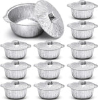 Ziliny 12 Pcs Disposable Aluminum Pot with Lid Round Foil Pans Disposable Cookware Food Container for Vacation Trips Camping Baking Heating Cooking (121.7 oz)